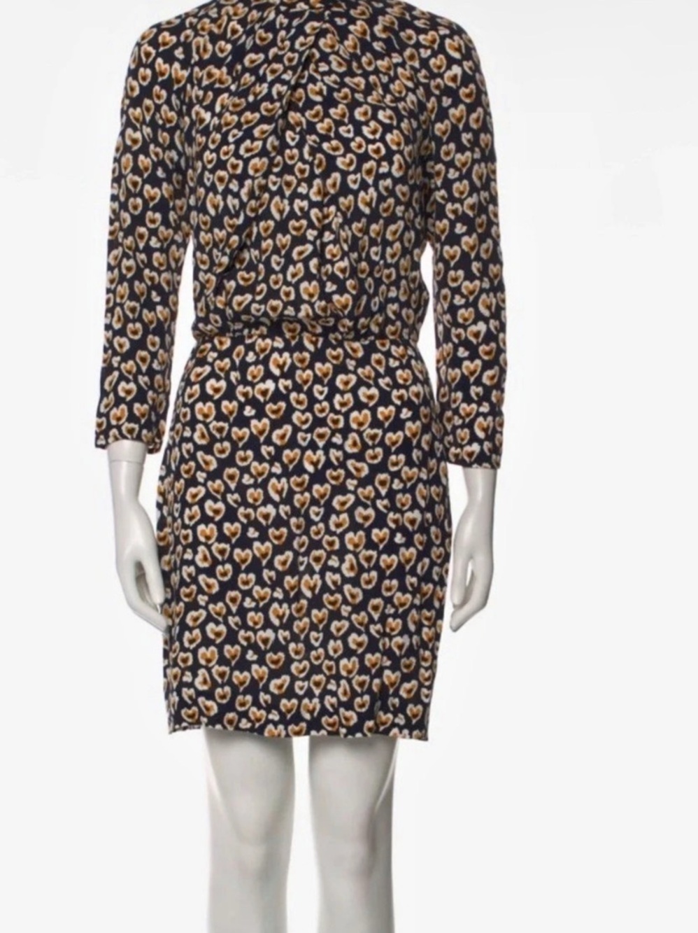 Sandro Printed Mini Dress in Navy & Yellow Size Small